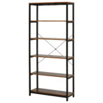 Libreria Salvaspazio Verticale con 6 Mensole, Scaffale in Stile Industriale Vintage,in Legno e Metallo, 80x30x180cm, Nero | Aosom Italy