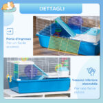 Gabbia per Criceti a 3 Livelli con Tunnel, Casetta e Ruota per Criceti, 59x36x47cm, Blu e Bianco - immagine 6
