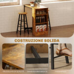Set da Pranzo con Bancone Bar con 3 Ripiani e 2 Sgabelli Alti con Poggiapiedi Stile Industriale, Marrone - immagine 5