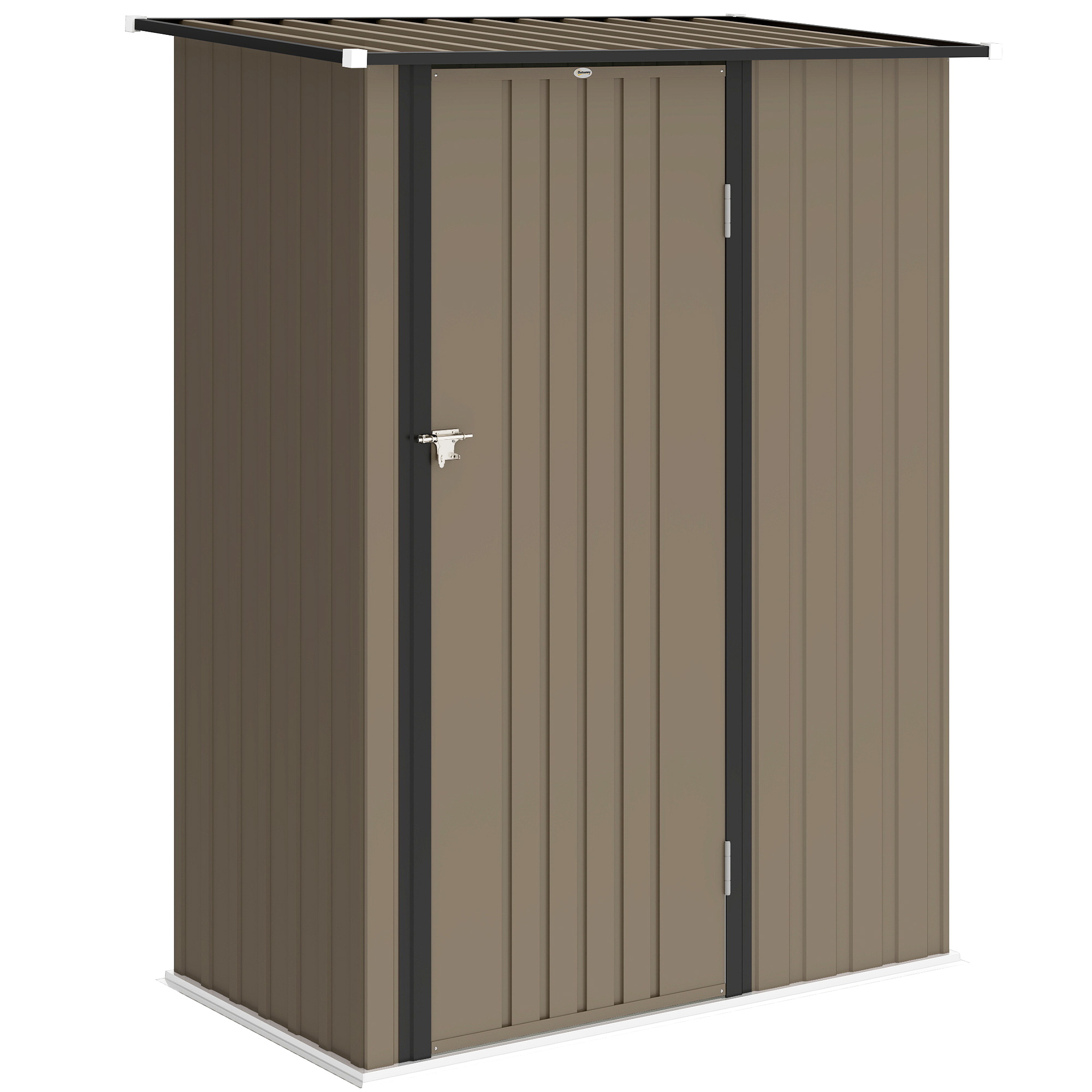 9RM22f19bdea6e096.jpg Capanno Porta Attrezzi in Metallo con Tetto Inclinato e Porta Bloccabile, 142x86x189 cm, Marrone - immagine 1