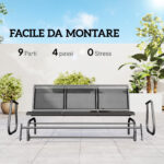 Panchina a Dondolo da Giardino a 3 Posti in Metallo e Tessuto a Rete Traspirante, 147x70x85cm, Grigio - immagine 5