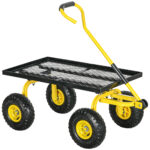 Carrello da Giardino in Acciaio con Capacità 150 kg e Maniglia Rivestita, 94x48,5x1 cm, Giallo e Nero