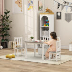 Set Tavolo per Bambini con 2 Sedie e Cassapanca in Legno per Cameretta, Bianco e Grigio - immagine 2