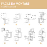 Libreria Moderna Sospesa con 5 Cubi Intrecciati in Legno, 49,5x10,2x86cm, Bianco - immagine 5