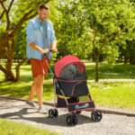 Passeggino per Cani Convertibile con 2 Guinzagli e Cuscino, in Acciaio e Poliestere, 82x49,5x98 cm, Rosso e Nero - immagine 2