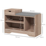 Panca Scarpiera Moderna con 3 Ripiani Aperti e Cassetti, in Legno, Poliestere e Spugna, 76,5x30x52 cm, Grigio - immagine 3