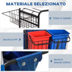 Carrello Pulizie con Sacco per Immondizia, 4 Secchi e Strizzatore per Mocio, 93x80x97 cm, Rosso Blu e Nero - immagine 6