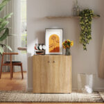Mobiletto Multiuso a 2 Ante, Mobiletto Soggiorno o Ufficio in Legno con Maniglie in Alluminio, 70x39x70cm - immagine 8