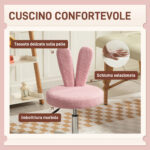Sedia da Scrivania a Orecchie di Coniglio ad Altezza Regolabile e Rivestita in Pile Teddy Rosa, 53x53x70-84 cm - immagine 4