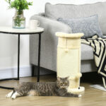 Albero Tiragraffi per Gatti fino 5kg con 2 Palline in Sisal e Peluche, 34x25,5x58cm, Beige - immagine 8