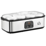 Yogurtiera Elettrica 25W con 8 Vasetti Inclusi, Timer 1-48 Ore e Temperatura Regolabile 20-50°C, 36x18,8x14cm, Argento