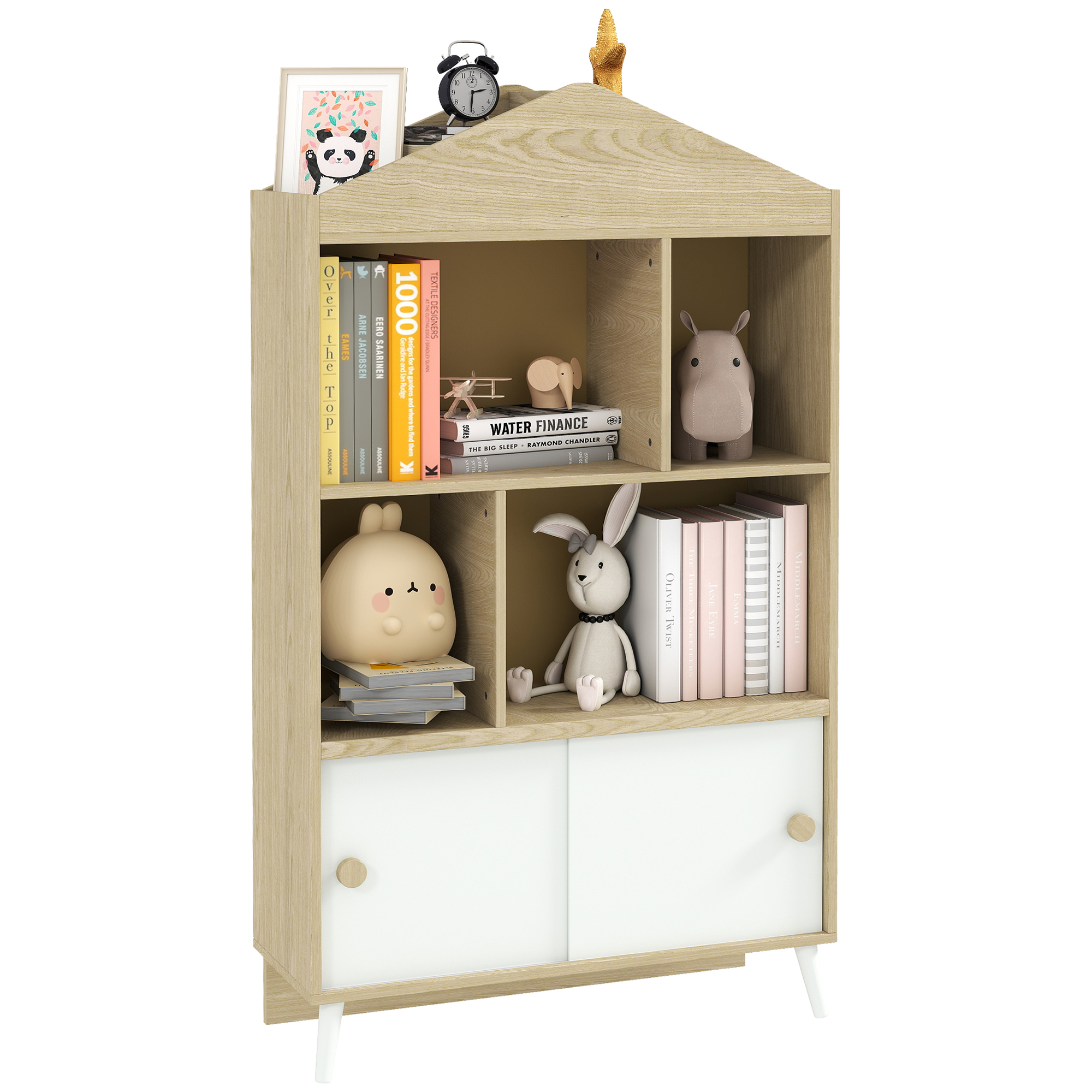 A1j2d719493410c1b.jpg Libreria per Bambini in Legno con Ripiani Aperti e Armadietto Inferiore, 80x30x140,5 cm, Bianco e color Legno - immagine 1