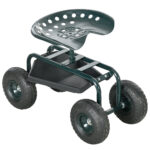 Carrello da Giardino con Sedile Regolabile e Vassoio Inferiore, in Acciaio, e PP, 83x36,5x45-60 cm, Verde Scuro