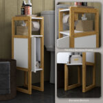 Mobile Bagno Salvaspazio con Porta Carta Igienica, Armadietto e Ripiano in Bambù, 20x33x80cm, Bianco - immagine 7