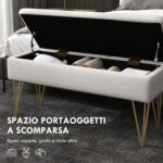 Panca Fondo Letto con Contenitore in Tessuto e Gambe in Acciaio, 1x40x49cm, Crema - immagine 5