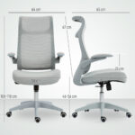 Sedia da Ufficio Ergonomica con Braccioli Regolabili, Schienale a Rete e Poggiatesta, Grigio - immagine 3