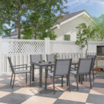 Set da Giardino con 6 Sedie Impilabili e Tavolo da Pranzo Rettangolare, Grigio Chiaro - immagine 2