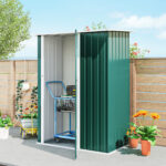 Capanno Porta Attrezzi in Metallo con Tetto Inclinato e Porta Bloccabile, 142x86x189 cm, Verde - immagine 9