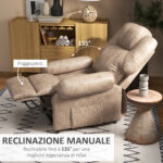 Poltrona Relax Reclinabile Manuale in Tessuto con Poggiapiedi Estraibile e Tasca Laterale, Beige - immagine 4