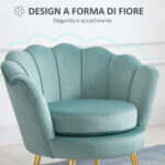Poltroncina Vintage di Design in Velluto Blu, Poltroncina da Camera con Schienale Alto 76x67x74cm, Verde - immagine 4