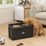 Ciotole per Cani Rialzate in Acciaio Inox e Legno con Cassetto, 60x30x36cm, Nero - immagine 2