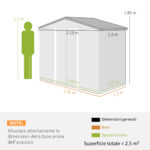Casetta Porta Utensili in Acciaio, Capanno da Giardino con Porte Scorrevoli, 213x130x185 cm, Bianco - immagine 3