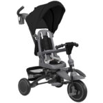 Triciclo per Bambini 6 in 1 con Maniglione di Spinta e Sedile Girevole, 111,5x52x98 cm, Nero