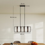 Lampadario a Sospensione Rustico con 4 Cornici Girevoli e Catena Regolabile, 80x21x90-130 cm, Nero e Marrone - immagine 3