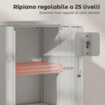Mobile da Ufficio in Acciaio con Ripiano Interno Regolabile e Cassetto, 80x40x130 cm, Bianco - immagine 4