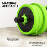 Set Pesi da Palestra 4 in 1 da 20kg, Convertibile in Kettlebell, 2 Manubri, Bilanciere e Supporto Flessioni, Verde - immagine 7