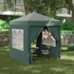 Gazebo 2x2 m Pieghevole con 4 Pareti Rimovibili e Borsa da Trasporto, in Metallo e Poliestere, Verde - immagine 2