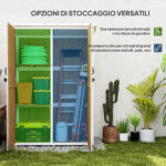 Capanno da Giardino in Legno di Abete con 2 Ripiani e 2 Porte, 116,5x57x159/167 cm, Marrone e Bianco - immagine 4