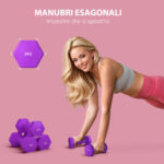 Set 2 Manubri 2x2 kg Esagonali e Antiscivolo per Casa e Palestra, in Metallo e Plastica, 16x7,5x7,5 cm, Viola - immagine 4