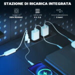 Scrivania Gaming Angolare con LED, Prese Elettriche, Supporto per Monitor e Scaffale, Nero - immagine 5