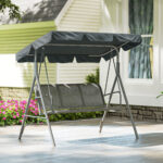 Dondolo da Giardino a 3 Posti in Metallo con Tetto Parasole Rimovibile, 171x108x154 cm, Grigio scuro - immagine 8