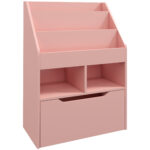 Piccola Libreria per Bambini con Ripiani e Cassetto in MDF, 60x29,9x90cm, Rosa