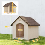 Cuccia per Cani Rialzata con Tetto Inclinato e Prese d'Aria, in PP, 88x78x89 cm, Beige e Marrone Scuro - immagine 3