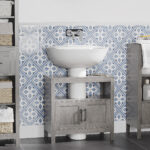 Mobile Sottolavabo con Armadietto a 2 Ante e Ripiani in Legno 60x30x60cm, Grigio - immagine 2