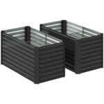 Aiuola Rialzata Set 2 Pezzi Rettangolari senza Fondo, in Acciaio Zincato, 120x60x60 cm, Grigio Scuro