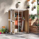 Capanno da Giardino in Legno di Abete con 2 Ripiani e 2 Porte, 116,5x57x159/167 cm, Marrone e Bianco - immagine 2