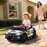 Macchina Elettrica per Bambini della Polizia con Telecomando, Clacson e Musica Integrata, 96x60x45 cm - immagine 2