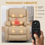 Poltrona Relax Reclinabile con 8 Punti Massaggianti, Riscaldanti e Poggiapiedi, 87x97X1 cm, Beige - immagine 4