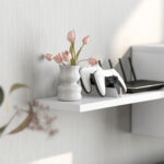 Set Mobile TV e Armadietto a Muro con 7 Ripiani e Scaffale Aperto, in Legno, 120x41x43,3 cm, Bianco e color Legno - immagine 8