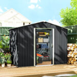 Casetta da Giardino 3,6m² in Acciaio Zincato con Prese d'Aria, Capanno da Giardino con Tetto Inclinato, Doppie Porte Scorrevoli Bloccabili, Capanno Porta Attrezzi, 236x174x190cm, Grigio Scuro - immagine 2