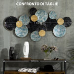 Decorazione Murale in Metallo 3D, Wall Art a Cerchi 133x66cm, Blu, Nero e Oro - immagine 7