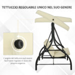 Dondolo da Giardino 3 Posti con Tettuccio Regolabile, in Metallo e tessuto Teslin, Beige e Nero - immagine 4