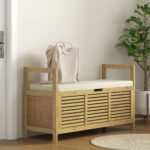 Panca Scarpiera a Doghe da Ingresso con Design a Ribalta, in Legno di Bambù, 1x40x60 cm - immagine 7