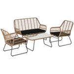 Set Mobili da Giardino Stile Boho in Rattan PE con 2 Poltrone, Divanetto e Tavolino