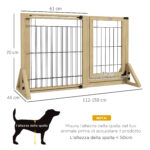 Cancelletto per Cani Estensibile con Porta e 2 Pannelli, Piedini Triangolari, 112-159x70 cm, Legno Naturale - immagine 3