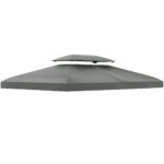 Copertura per Gazebo 4x3 m a 2 Livelli in Poliestere con Cinghie e 10 Fori di Drenaggio, Grigio Scuro